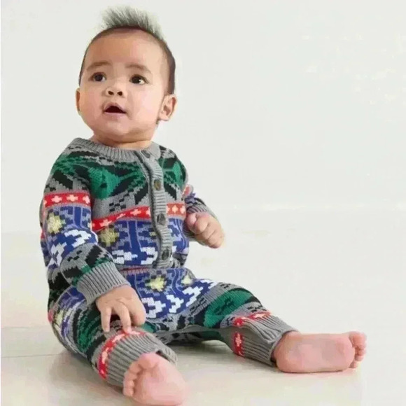 Hanna Andersson Other - Hanna Anderson cotton printed sweater romper baby Christmas holiday sz 0-3